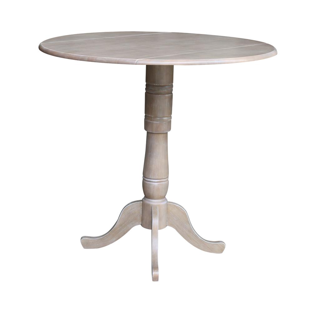 42" Round Dual Drop Leaf Pedestal Table - 35.5"H, Washed Gray Taupe. Picture 12