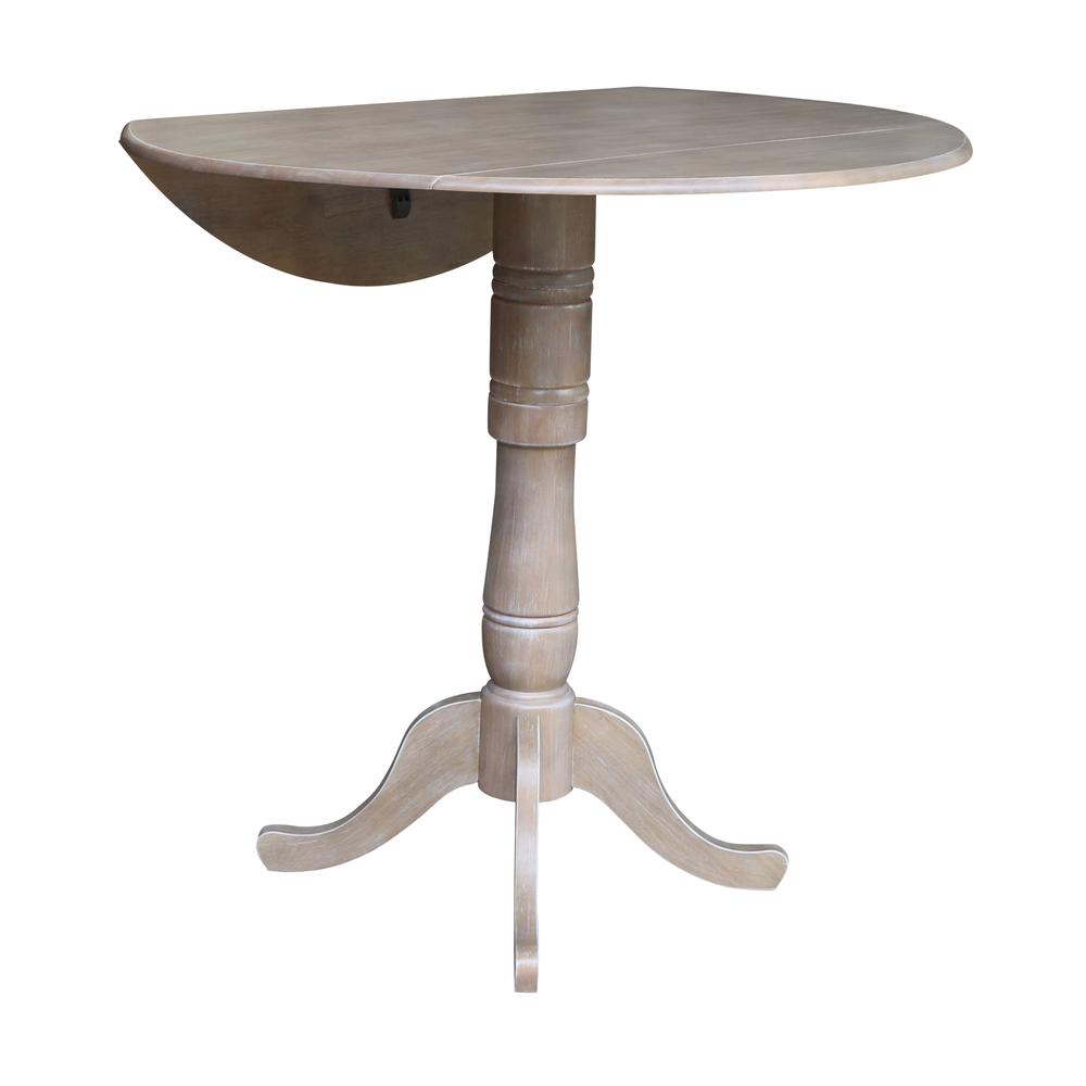 42" Round Dual Drop Leaf Pedestal Table - 35.5"H, Washed Gray Taupe. Picture 10