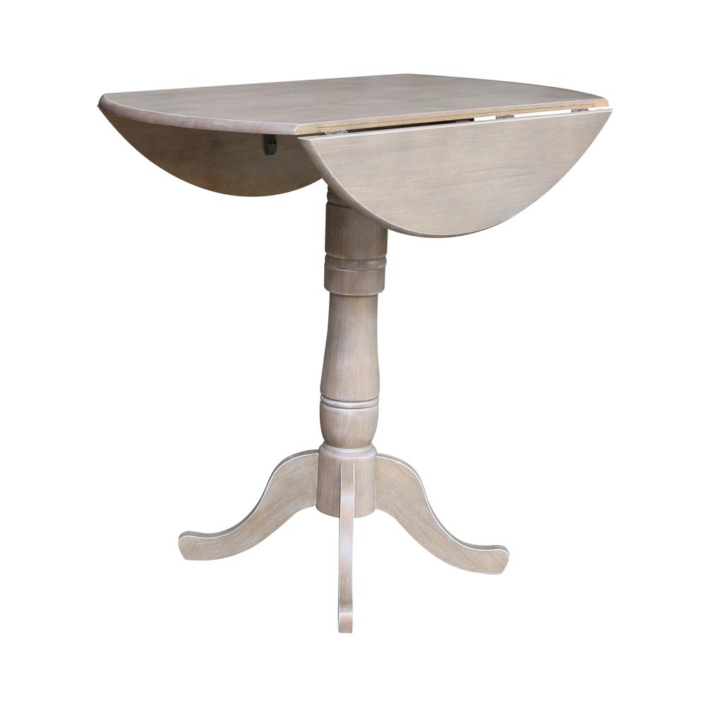 42" Round Dual Drop Leaf Pedestal Table - 35.5"H, Washed Gray Taupe. Picture 11