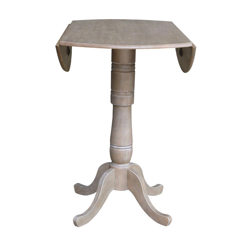 42" Round Dual Drop Leaf Pedestal Table - 35.5"H, Washed Gray Taupe. Picture 13