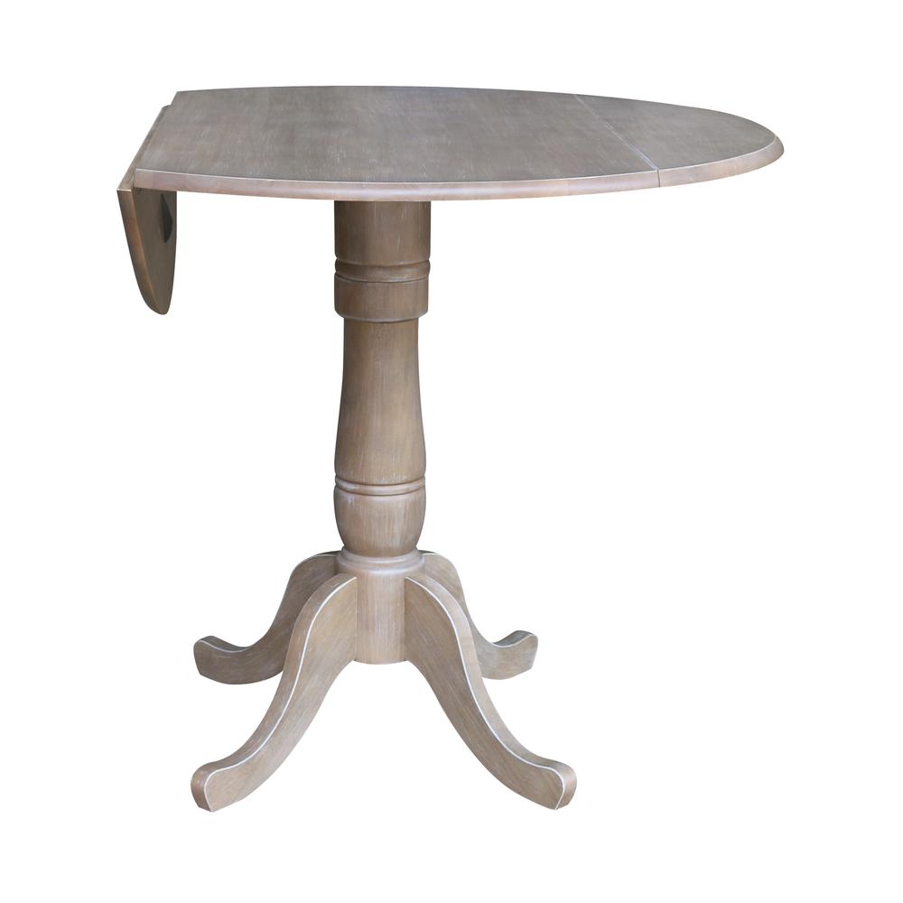 42" Round Dual Drop Leaf Pedestal Table - 35.5"H, Washed Gray Taupe. Picture 2