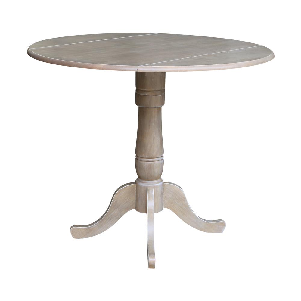 42" Round Dual Drop Leaf Pedestal Table - 35.5"H, Washed Gray Taupe. Picture 5