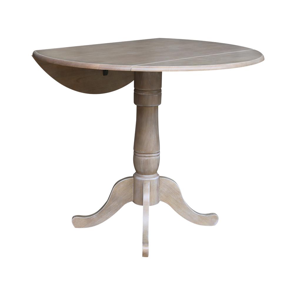 42" Round Dual Drop Leaf Pedestal Table - 35.5"H, Washed Gray Taupe. Picture 3