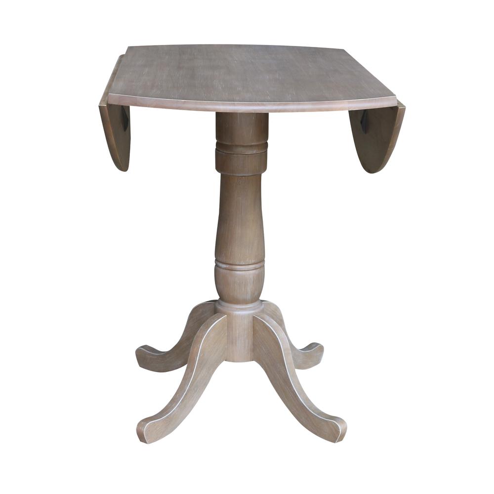 42" Round Dual Drop Leaf Pedestal Table - 35.5"H, Washed Gray Taupe. Picture 6