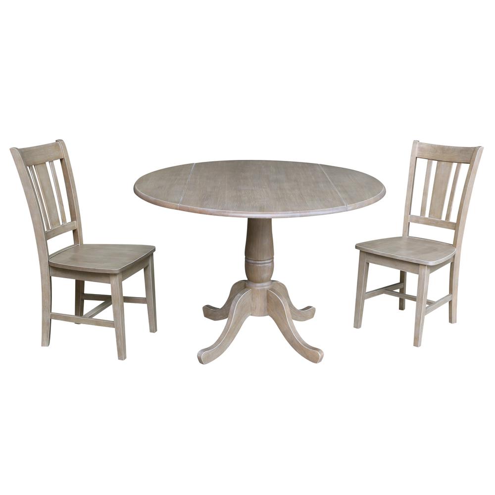 42" Round Top Pedestal Table with 2 Chairs, Washed Gray Taupe. Picture 3