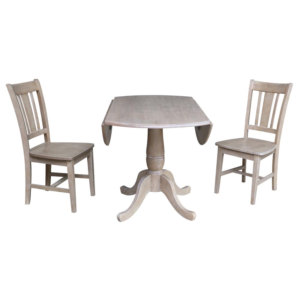 42" Round Top Pedestal Table with 2 Chairs, Washed Gray Taupe. Picture 2