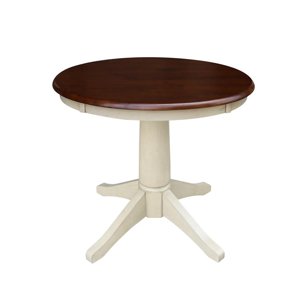 30" Round Top Pedestal Table - 28.9"H, Antiqued Almond/Espresso. Picture 16
