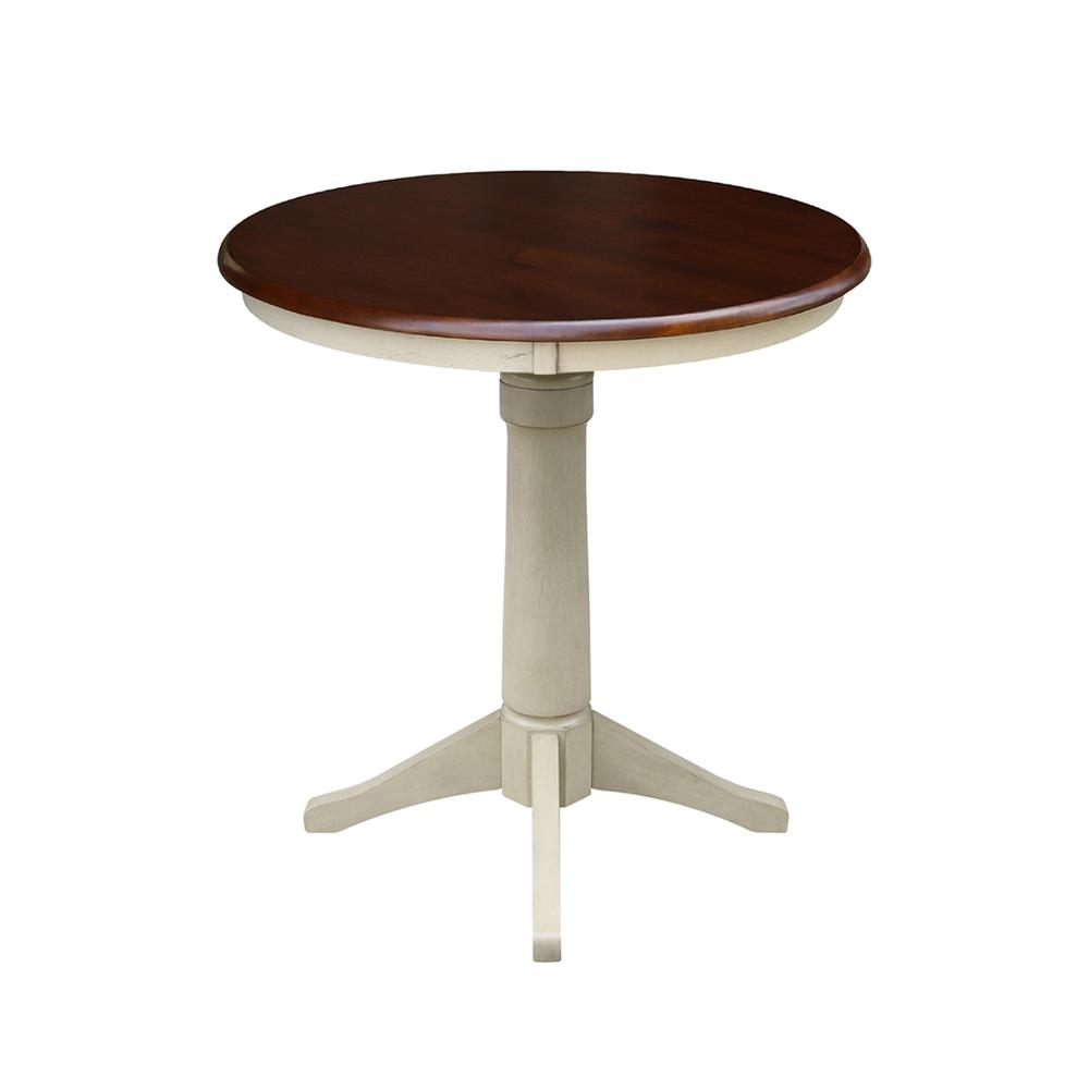 30" Round Top Pedestal Table - 28.9"H, Antiqued Almond/Espresso. Picture 5