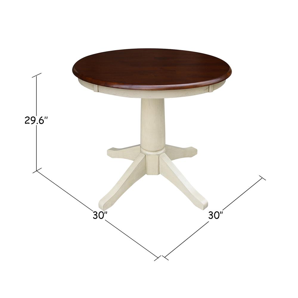 30" Round Top Pedestal Table - 28.9"H, Antiqued Almond/Espresso. Picture 1