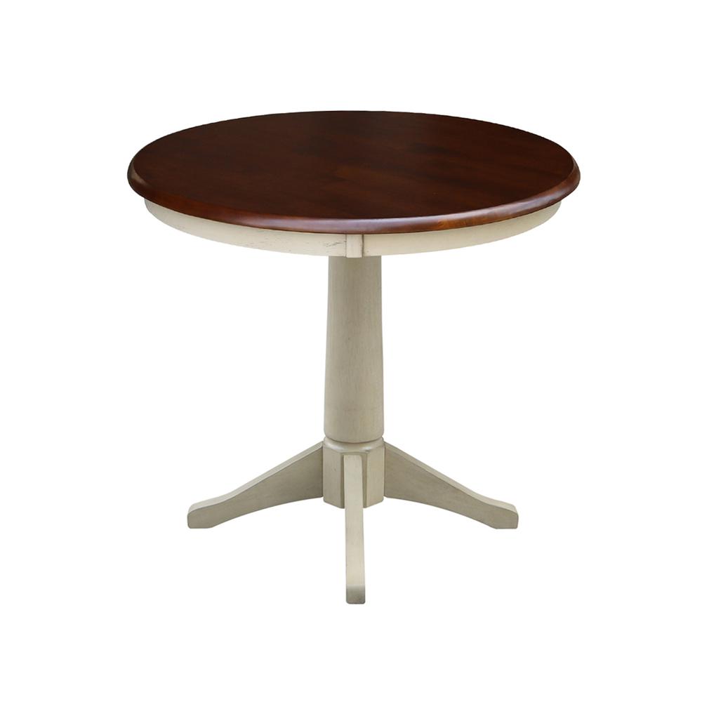 30" Round Top Pedestal Table - 28.9"H, Antiqued Almond/Espresso. Picture 2