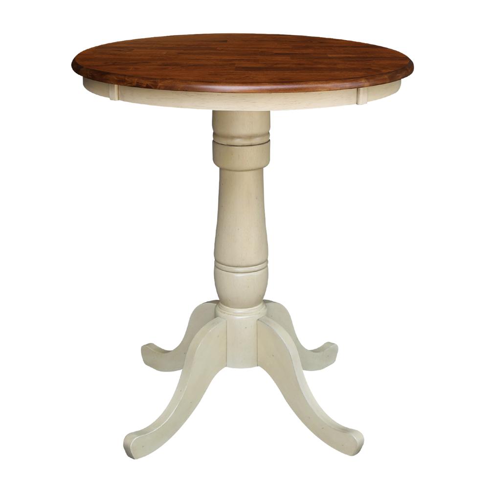 30" Round Top Pedestal Table - 34.9"H, Antiqued Almond/Espresso. Picture 10