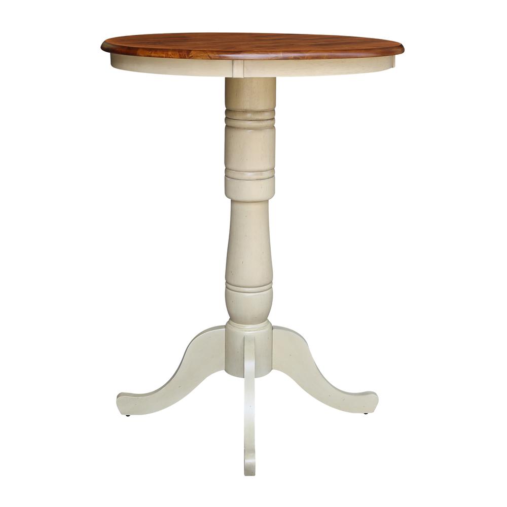 30" Round Top Pedestal Table - 34.9"H, Antiqued Almond/Espresso. Picture 5
