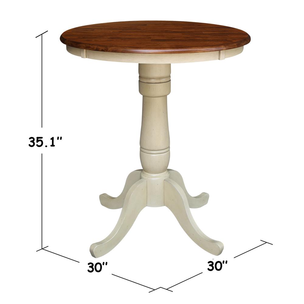 30" Round Top Pedestal Table - 34.9"H, Antiqued Almond/Espresso. Picture 1