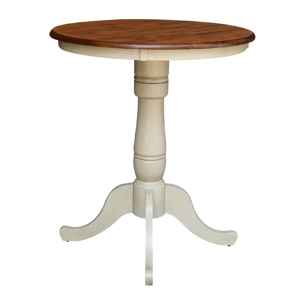 30" Round Top Pedestal Table - 34.9"H, Antiqued Almond/Espresso. Picture 2