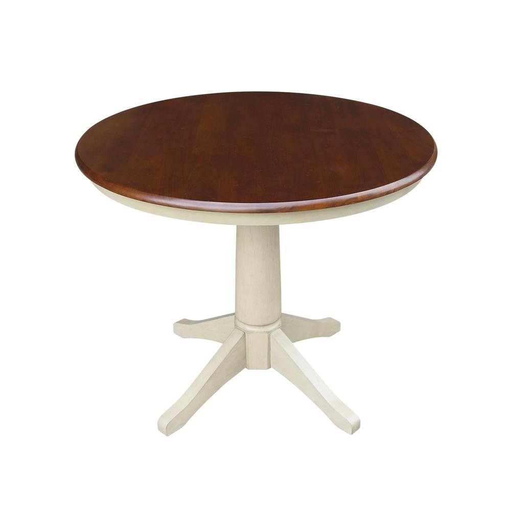 36" Round Top Pedestal Table - 28.9"H, Antiqued Almond/Espresso. Picture 34