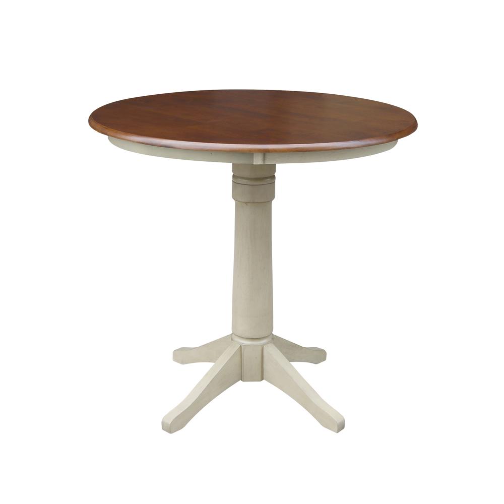 36" Round Top Pedestal Table - 34.9"H, Antiqued Almond/Espresso. Picture 9
