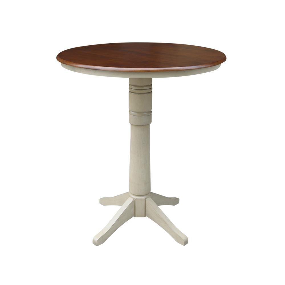 36" Round Top Pedestal Table - 34.9"H, Antiqued Almond/Espresso. Picture 7