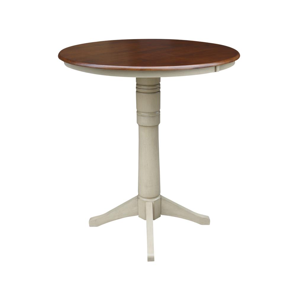 36" Round Top Pedestal Table - 34.9"H, Antiqued Almond/Espresso. Picture 5