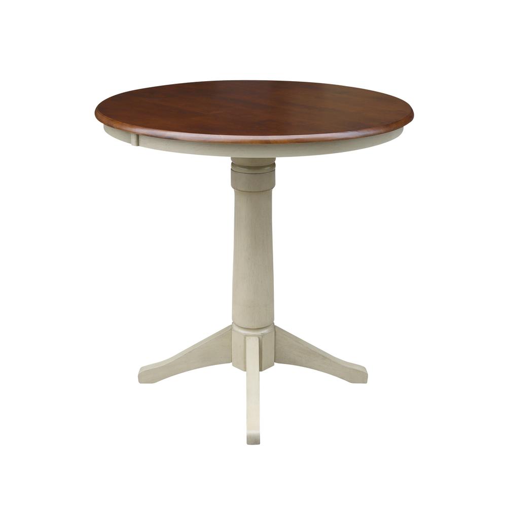 36" Round Top Pedestal Table - 34.9"H, Antiqued Almond/Espresso. Picture 2