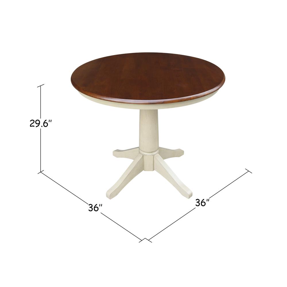 36" Round Top Pedestal Table - 28.9"H, Antiqued Almond/Espresso. Picture 19