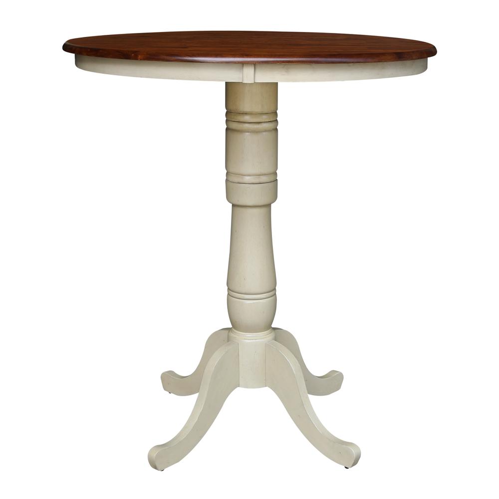 36" Round Top Pedestal Table - 34.9"H, Antiqued Almond/Espresso. Picture 7