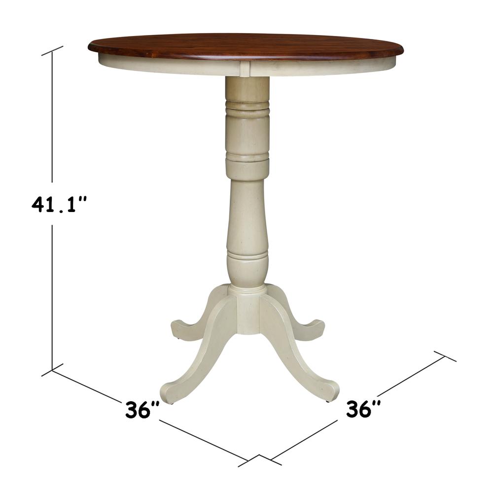 36" Round Top Pedestal Table - 34.9"H, Antiqued Almond/Espresso. Picture 4