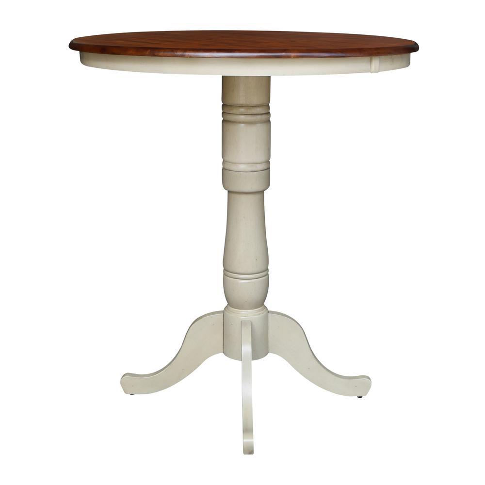 36" Round Top Pedestal Table - 34.9"H, Antiqued Almond/Espresso. Picture 5