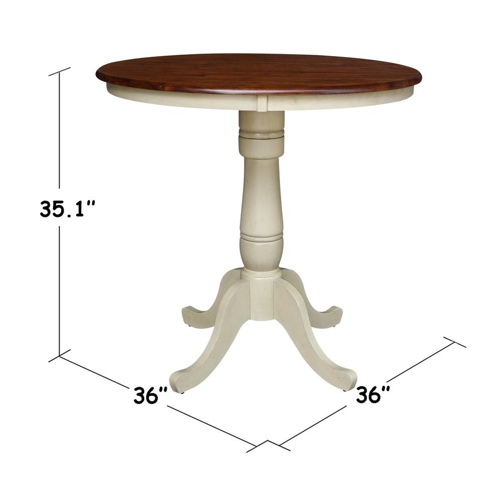 36" Round Top Pedestal Table - 34.9"H, Antiqued Almond/Espresso. Picture 1