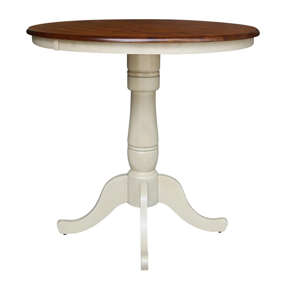 36" Round Top Pedestal Table - 34.9"H, Antiqued Almond/Espresso. Picture 2
