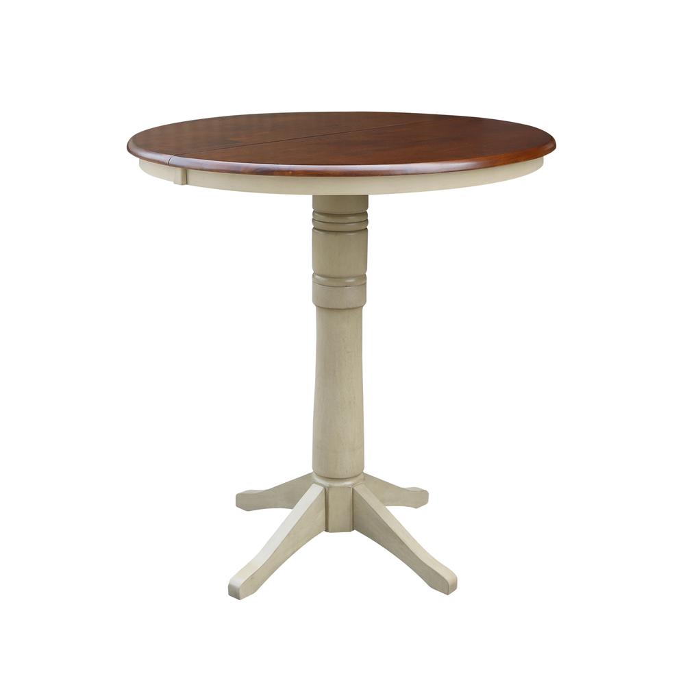 36" Round Top Pedestal Table With 12" Leaf - 28.9"H - Dining Height, Antiqued Almond/Espresso. Picture 23