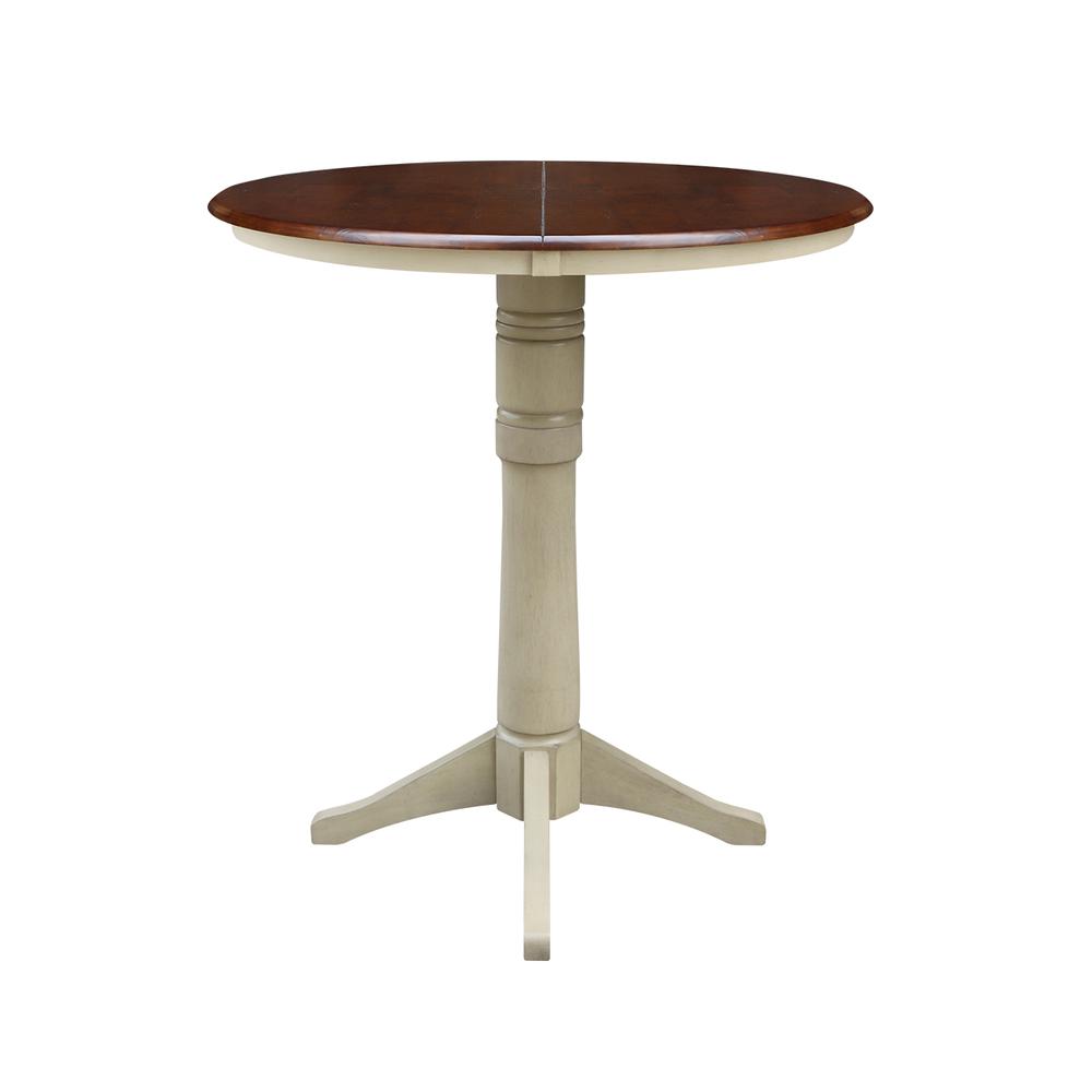 36" Round Top Pedestal Table With 12" Leaf - 28.9"H - Dining Height, Antiqued Almond/Espresso. Picture 18