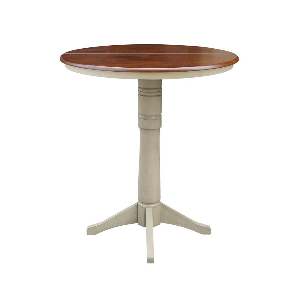 36" Round Top Pedestal Table With 12" Leaf - 28.9"H - Dining Height, Antiqued Almond/Espresso. Picture 20