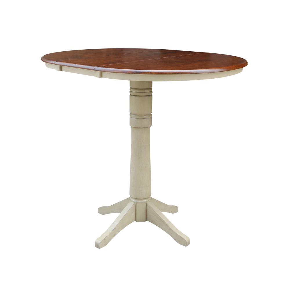 36" Round Top Pedestal Table With 12" Leaf - 28.9"H - Dining Height, Antiqued Almond/Espresso. Picture 22