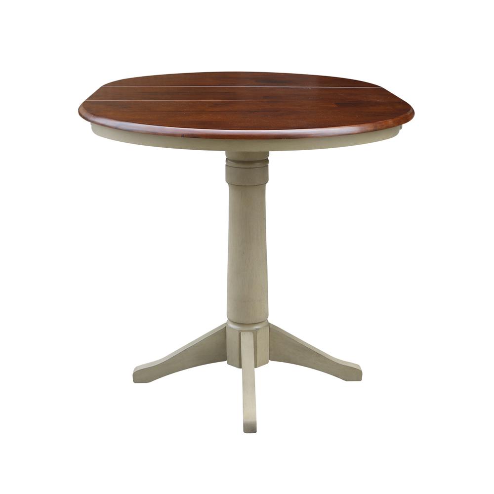 36" Round Top Pedestal Table With 12" Leaf - 28.9"H - Dining Height, Antiqued Almond/Espresso. Picture 10