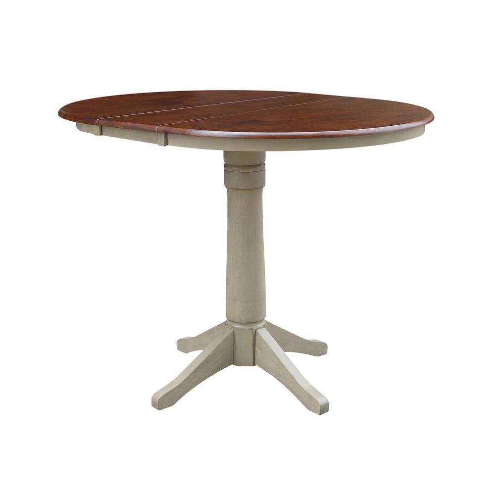 36" Round Top Pedestal Table With 12" Leaf - 28.9"H - Dining Height, Antiqued Almond/Espresso. Picture 15