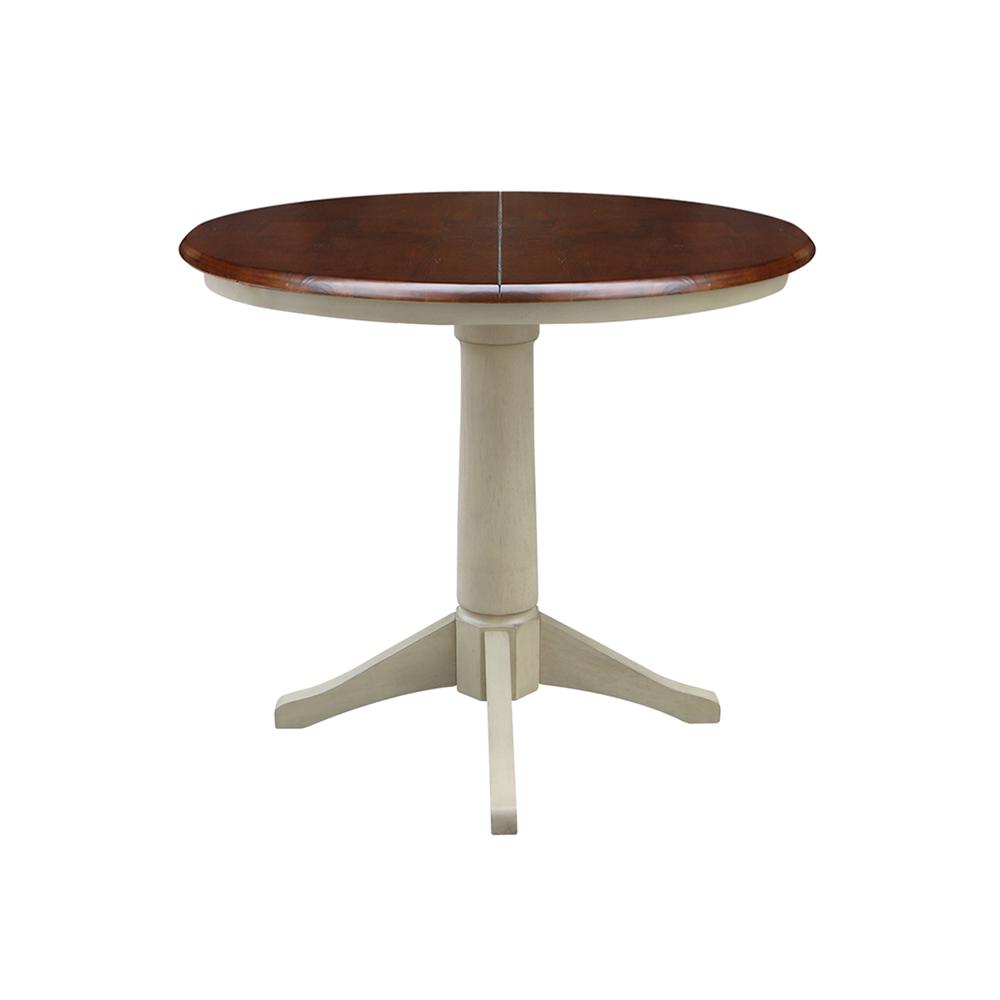 36" Round Top Pedestal Table With 12" Leaf - 28.9"H - Dining Height, Antiqued Almond/Espresso. Picture 3