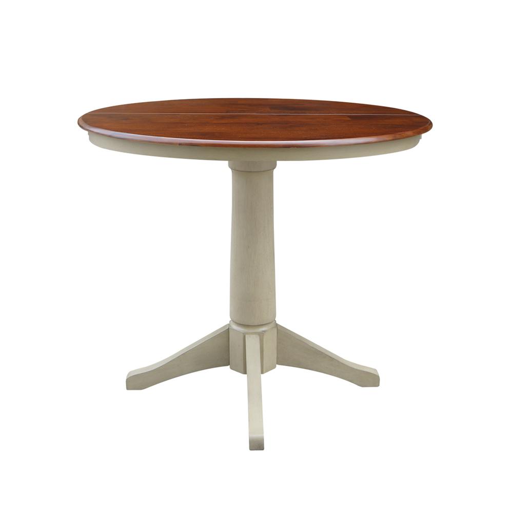 36" Round Top Pedestal Table With 12" Leaf - 28.9"H - Dining Height, Antiqued Almond/Espresso. Picture 5