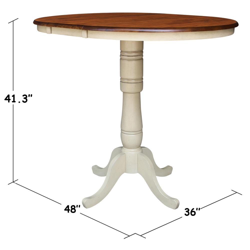 36" Round Top Pedestal Table With 12" Leaf - 34.9"H - Dining or Counter Height, Antiqued Almond/Espresso. Picture 8