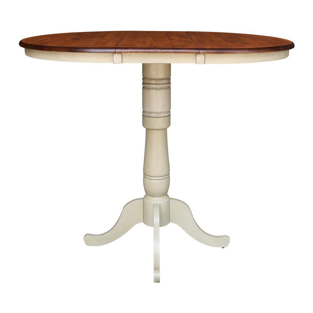 36" Round Top Pedestal Table With 12" Leaf - 34.9"H - Dining or Counter Height, Antiqued Almond/Espresso. Picture 9