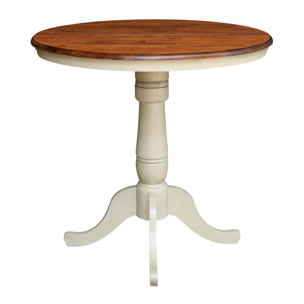 36" Round Top Pedestal Table With 12" Leaf - 34.9"H - Dining or Counter Height, Antiqued Almond/Espresso. Picture 5