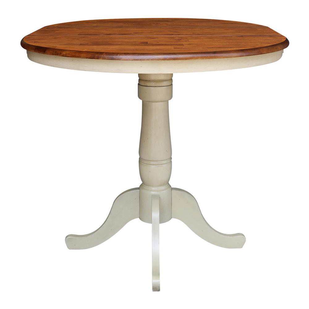 36" Round Top Pedestal Table With 12" Leaf - 34.9"H - Dining or Counter Height, Antiqued Almond/Espresso. Picture 4