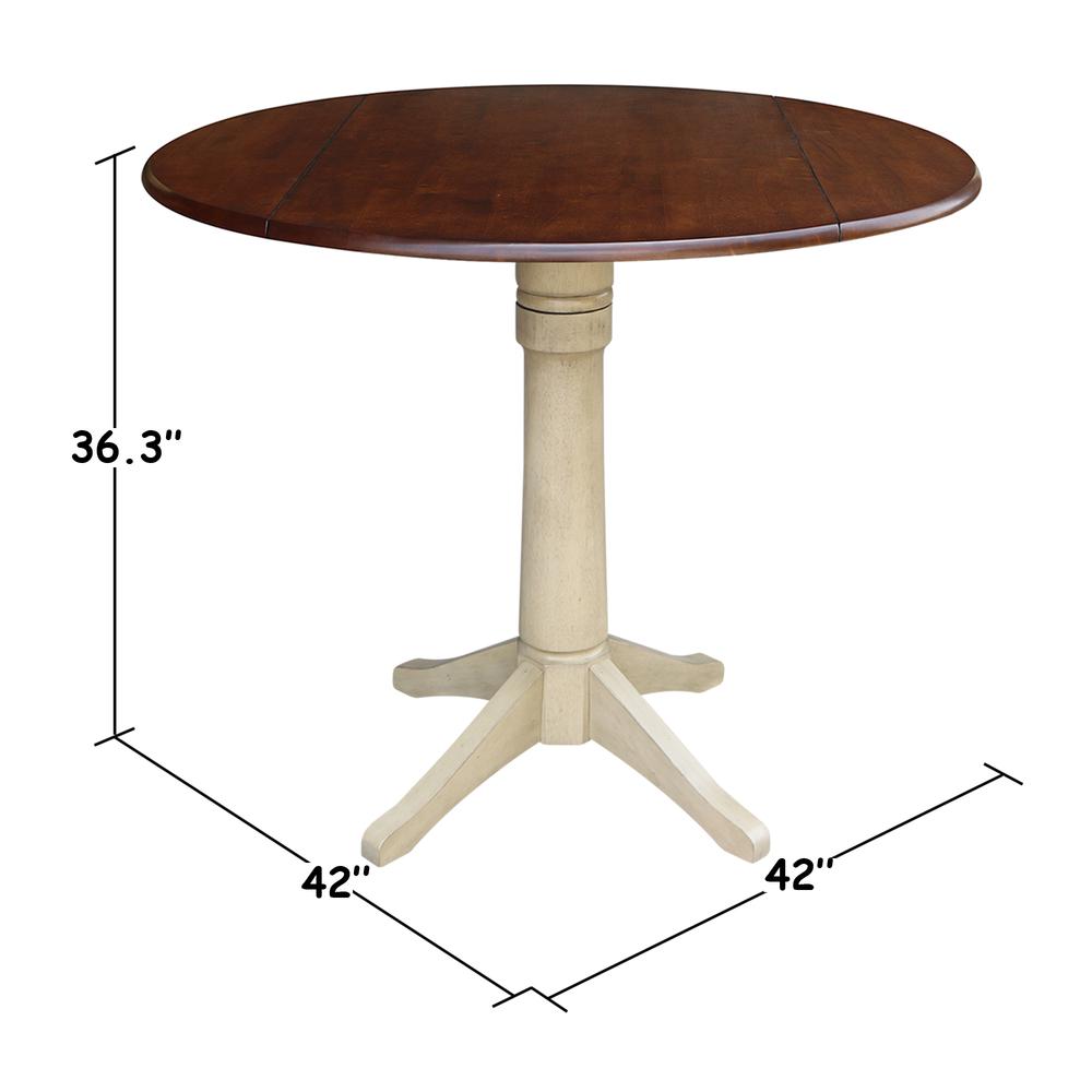 42" Round Dual Drop Leaf Pedestal Table - 36.3"H, Almond/Espresso Finish, Antiqued Almond/Espresso. Picture 2
