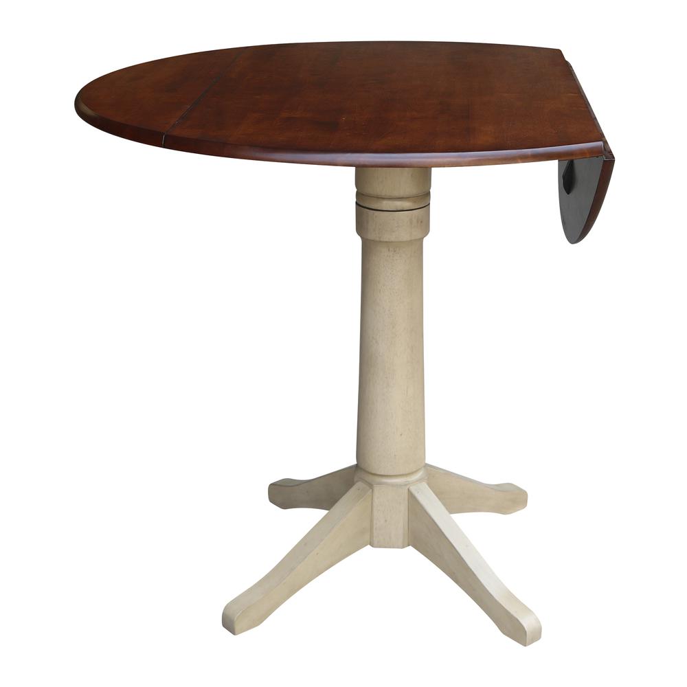 42" Round Dual Drop Leaf Pedestal Table - 36.3"H, Almond/Espresso Finish, Antiqued Almond/Espresso. Picture 1
