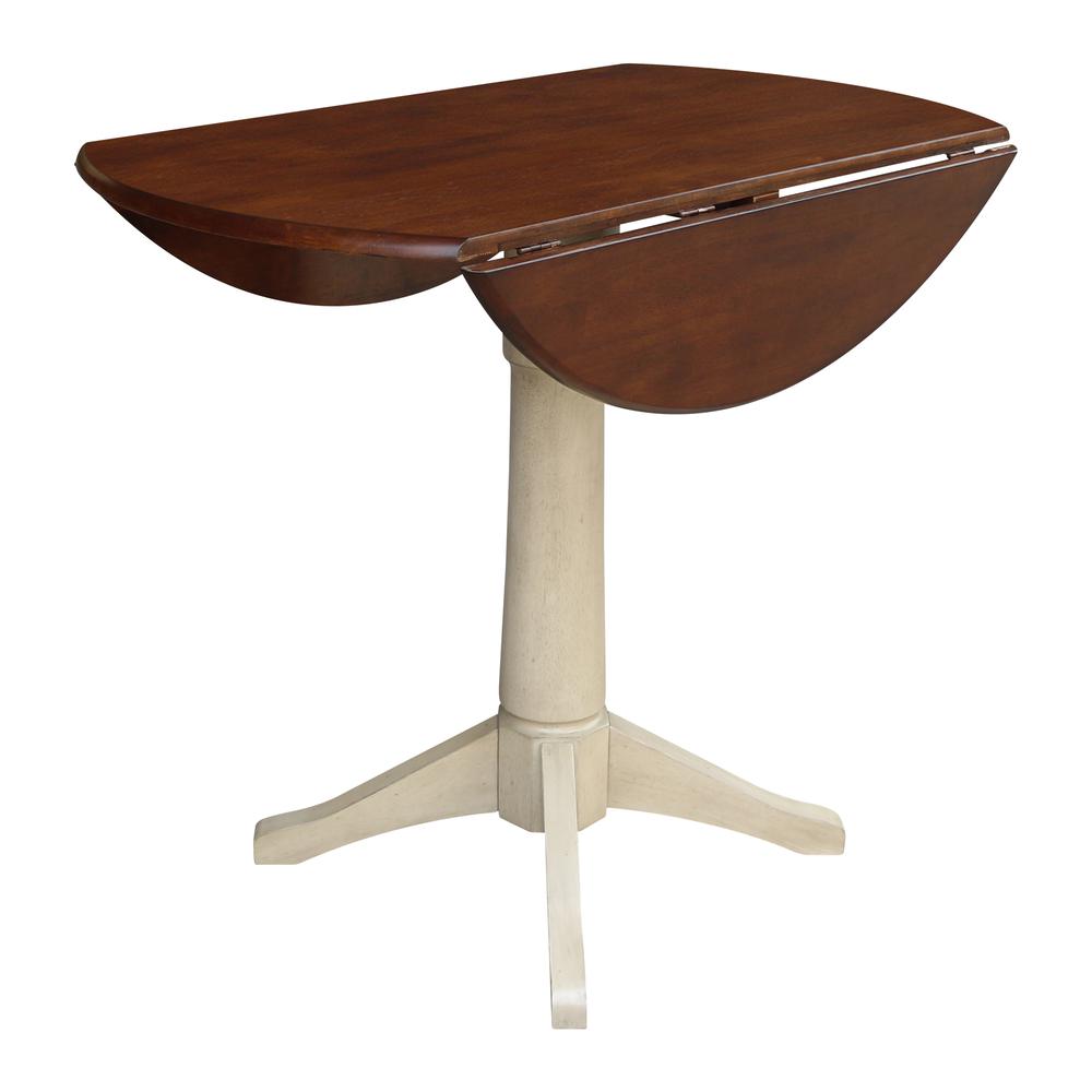 42" Round Dual Drop Leaf Pedestal Table - 36.3"H, Almond/Espresso Finish, Antiqued Almond/Espresso. Picture 4