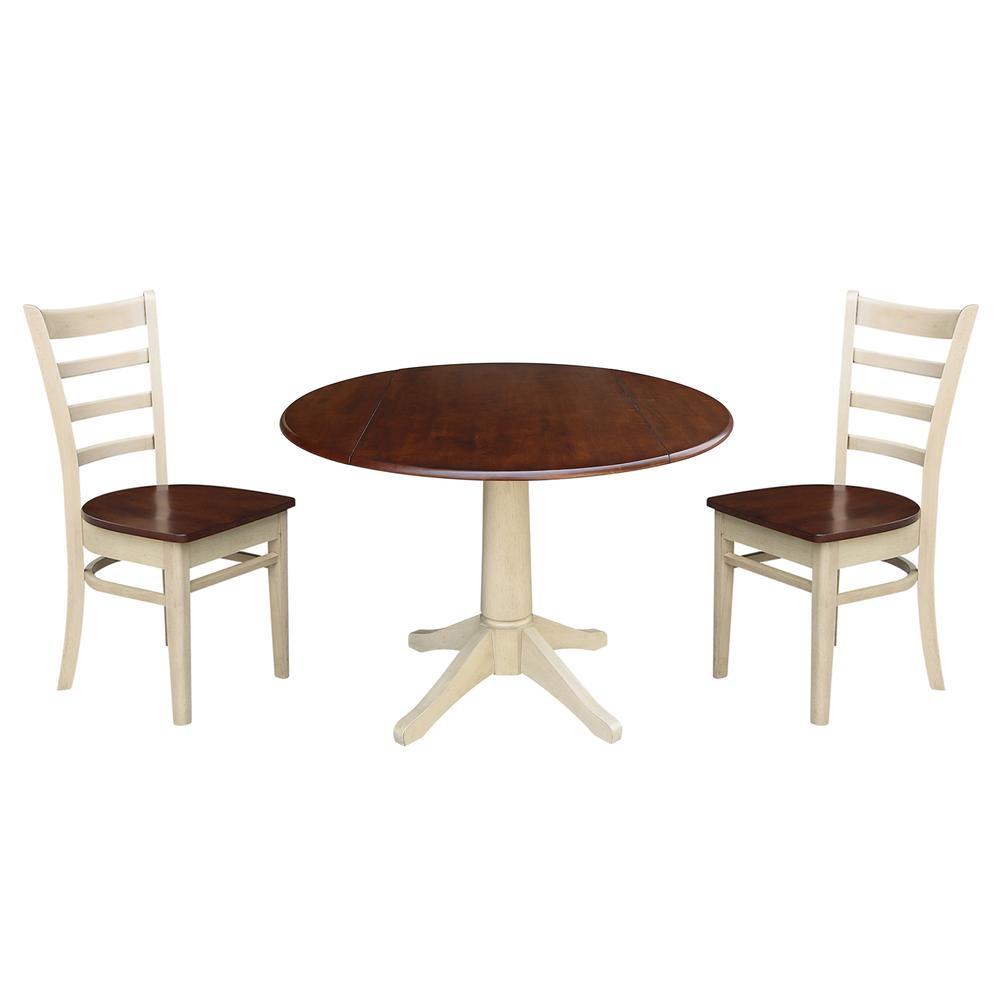 42" Round Dual Drop Leaf Pedestal Table - 29.5"H, Almond/Espresso Finish, Antiqued Almond/Espresso. Picture 69