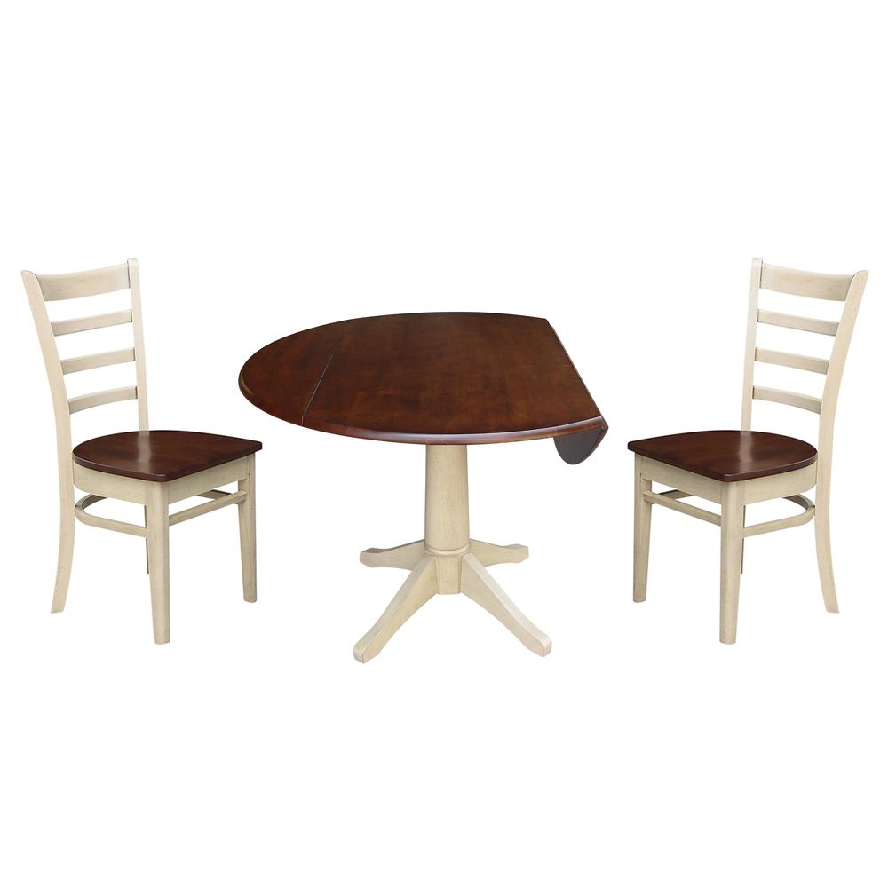 42" Round Dual Drop Leaf Pedestal Table - 29.5"H, Almond/Espresso Finish, Antiqued Almond/Espresso. Picture 67