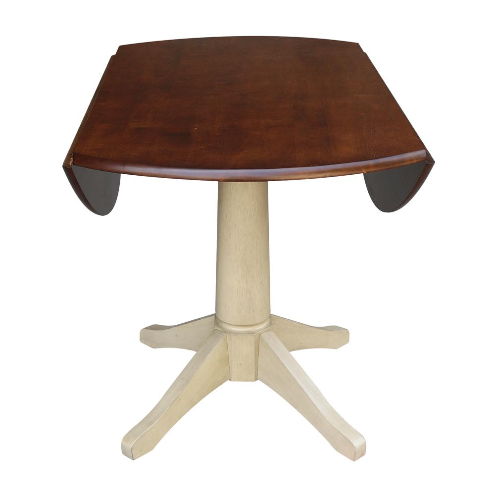 42" Round Dual Drop Leaf Pedestal Table - 29.5"H, Almond/Espresso Finish, Antiqued Almond/Espresso. Picture 48