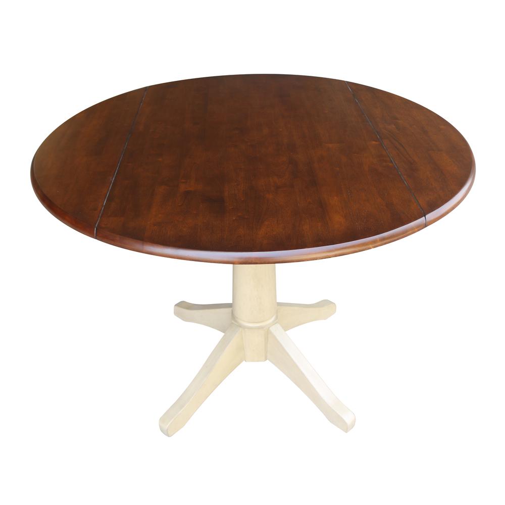 42" Round Dual Drop Leaf Pedestal Table - 29.5"H, Almond/Espresso Finish, Antiqued Almond/Espresso. Picture 50