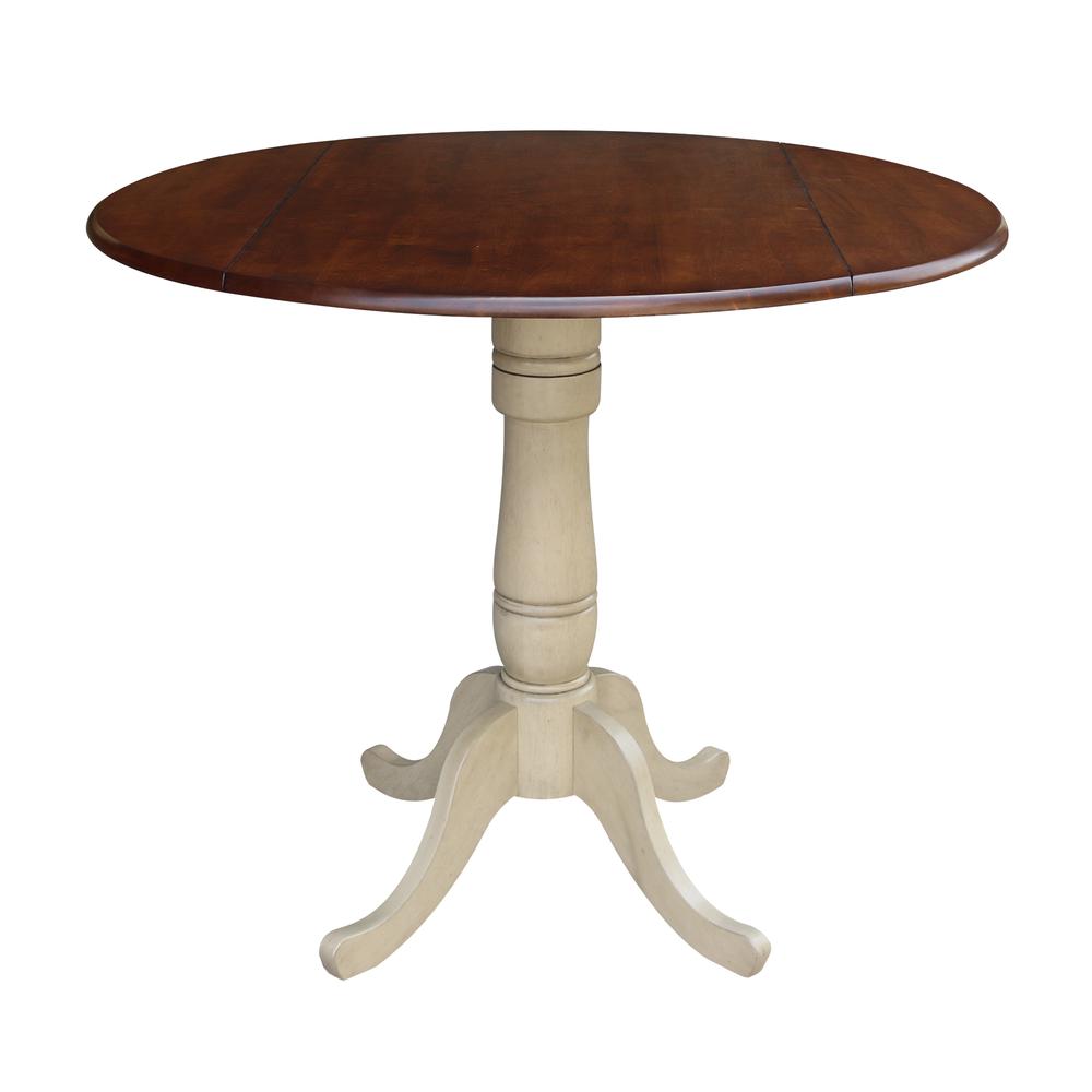 42" Round Dual Drop Leaf Pedestal Table - 35.5"H, Almond/Espresso Finish, Antiqued Almond/Espresso. Picture 16