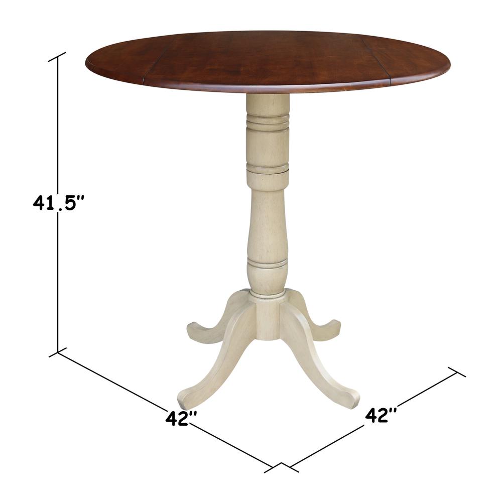 42" Round Dual Drop Leaf Pedestal Table - 35.5"H, Almond/Espresso Finish, Antiqued Almond/Espresso. Picture 8
